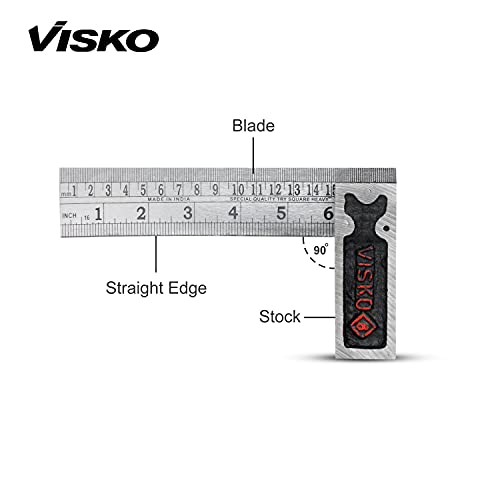 Visko Tools 232 Try Square | Multifunctional Combination Angle Ruler | Stainless Steel Adjustable | Combination Square | Right Angle Ruler | Silver Color | 8 Inch | - Image 2