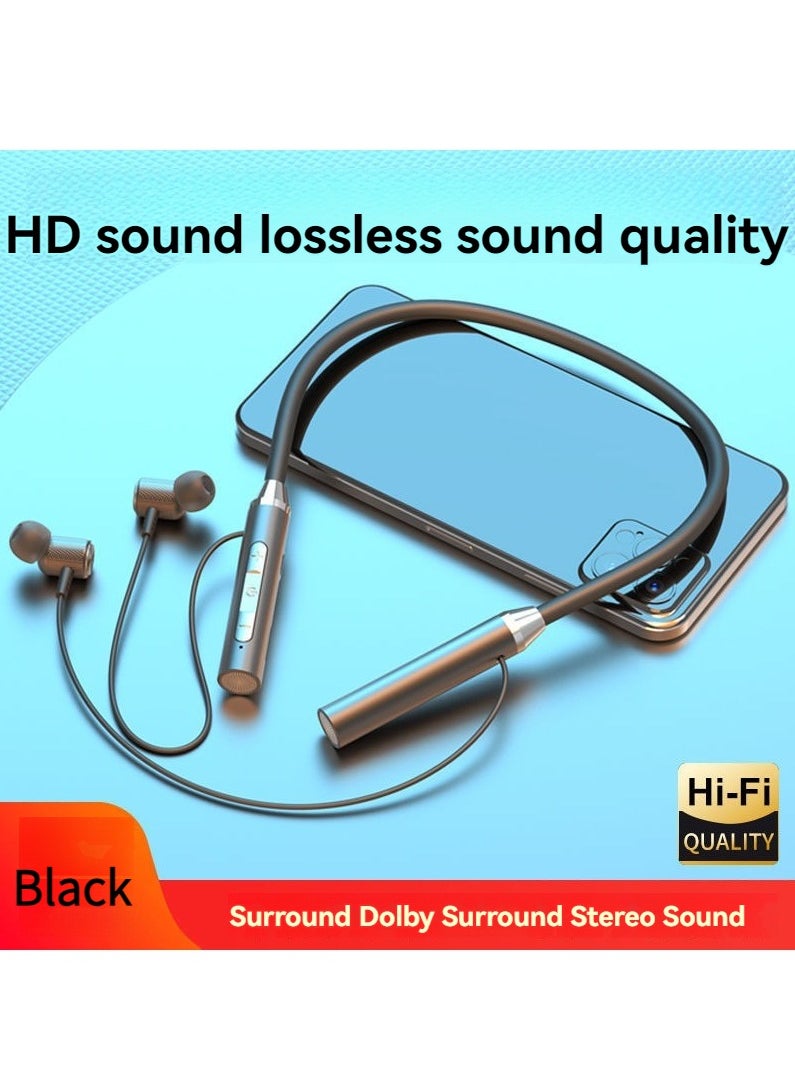 Generic New Bluetooth wireless headset hanging neck sports binaural in-ear neck hanging ultra-long standby life wireless Bluetooth headset black  - Image 1