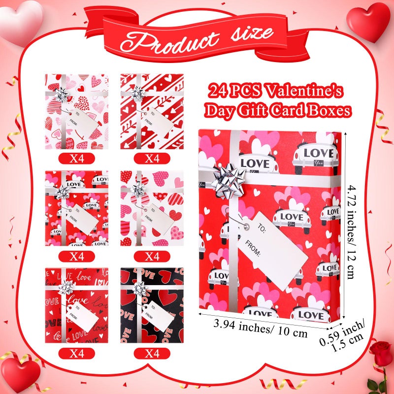 Blulu 24 Sets Valentine's Day Gift Card Boxes Valentines Gift Card Holder with Bows Mini Favor Boxes for Birthday Party Favor Supplies - Image 2