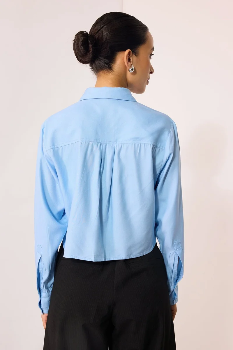 Virgio Blue Viscose Oversize Workwear Shirts With Pockets for Women for Women | Best Price UAE