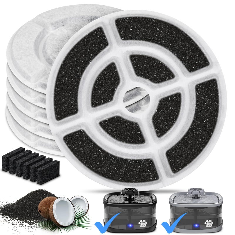 Kastty 6 Pack 18CM Larger More Activated Carbon Replacement Filters for 9L Large Dog Water Fountains Food Grade Made of Coconut Activated Carbon and PP Cotton 6  6 P ump F ilters