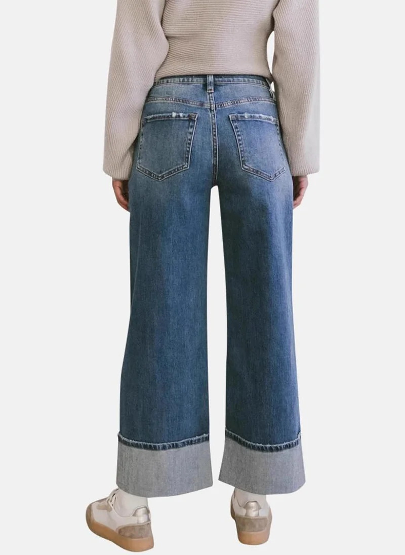 يونيكي Blue Straight Fit Clean Look Mid-Rise Jeans
