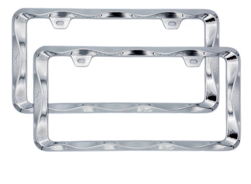 2Pcs Creathome 3D Curly Wave Pattern Chrome License Plate Frame from Pure Zinc Alloy Metal