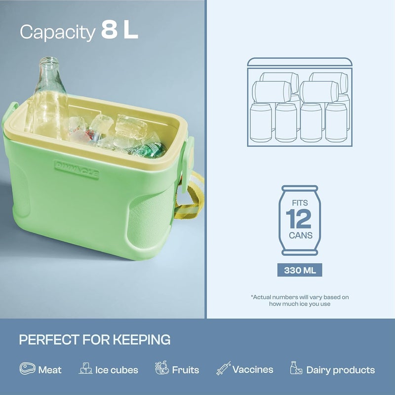 PINNACLE صندوق ثلج Passion سعة 8 لتر | يتسع لـ 12 علبة | يحتفظ بالثلج حتى 36 ساعة | أحزمة قابلة للتعديل، قفل غطاء وحامل مشروبات | صندوق ثلج محمول معزول للنزهات، السفر بالسيارة، الحفلات (أخضر) - Image 3
