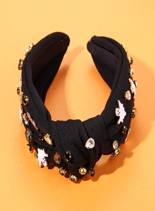 YAHPERN Halloween Headband for Women Spooky Pumpkin Spider Ghost Headband Jeweled Rhinestone Crystal Knotted Headbands Embellished Wide Top Knot Headbands Halloween Hair Accessories Outfits Party Gifts - Image 4