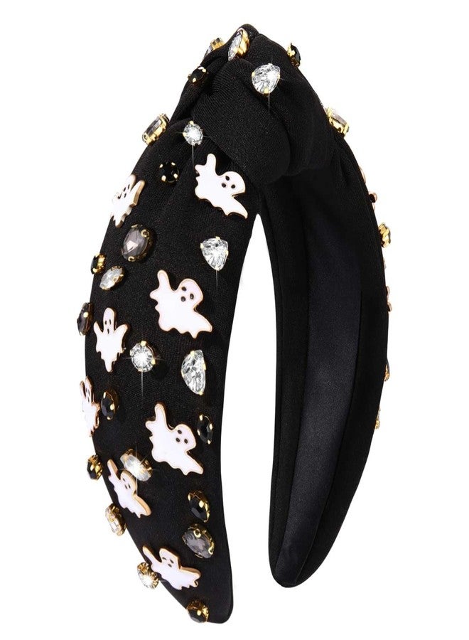 YAHPERN Halloween Headband for Women Spooky Pumpkin Spider Ghost Headband Jeweled Rhinestone Crystal Knotted Headbands Embellished Wide Top Knot Headbands Halloween Hair Accessories Outfits Party Gifts - Image 1