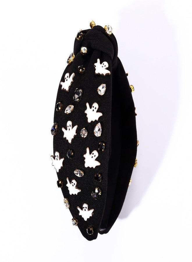 YAHPERN Halloween Headband for Women Spooky Pumpkin Spider Ghost Headband Jeweled Rhinestone Crystal Knotted Headbands Embellished Wide Top Knot Headbands Halloween Hair Accessories Outfits Party Gifts - Image 5