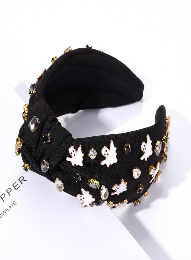 YAHPERN Halloween Headband for Women Spooky Pumpkin Spider Ghost Headband Jeweled Rhinestone Crystal Knotted Headbands Embellished Wide Top Knot Headbands Halloween Hair Accessories Outfits Party Gifts - Image 2