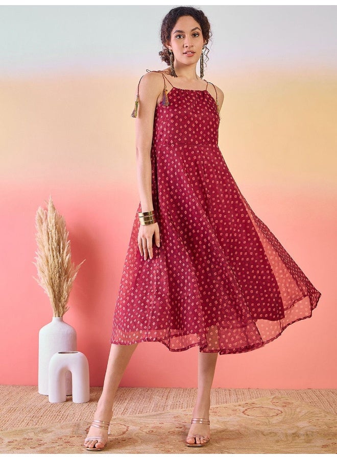 AKS Geometric Printed Shoulder Strap Midi Dress  - Image 4