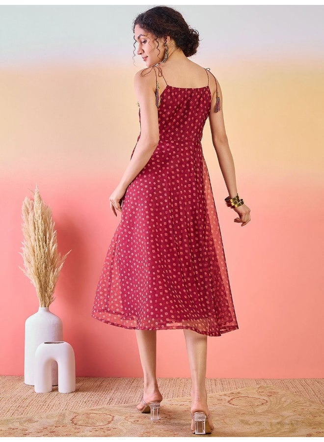 AKS Geometric Printed Shoulder Strap Midi Dress  - Image 5