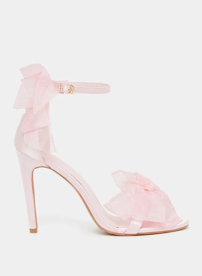 Styli Double Mesh Bow Trim Heel Sandals