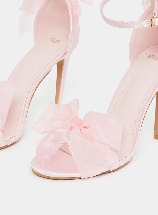 Styli Double Mesh Bow Trim Heel Sandals