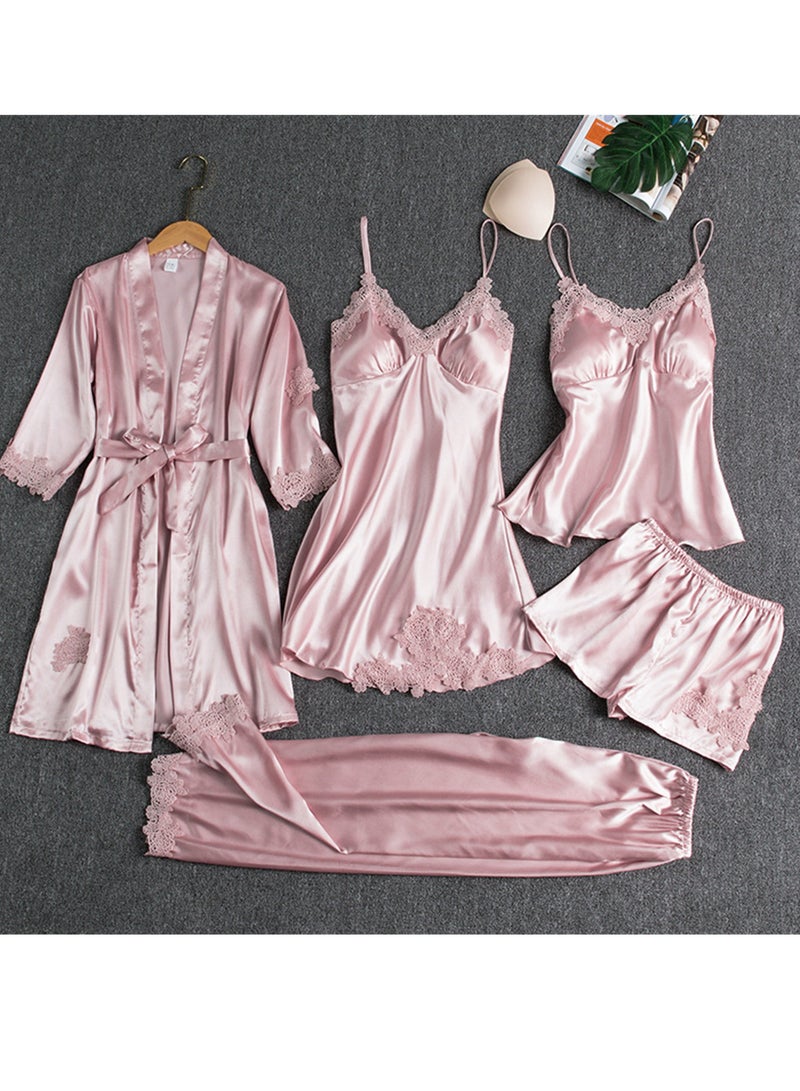5pcs ice silk home wear long sleeve thin pajamas set  - Image 2