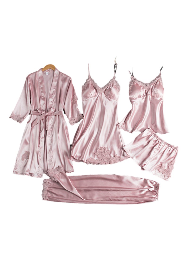 5pcs ice silk home wear long sleeve thin pajamas set  - Image 1