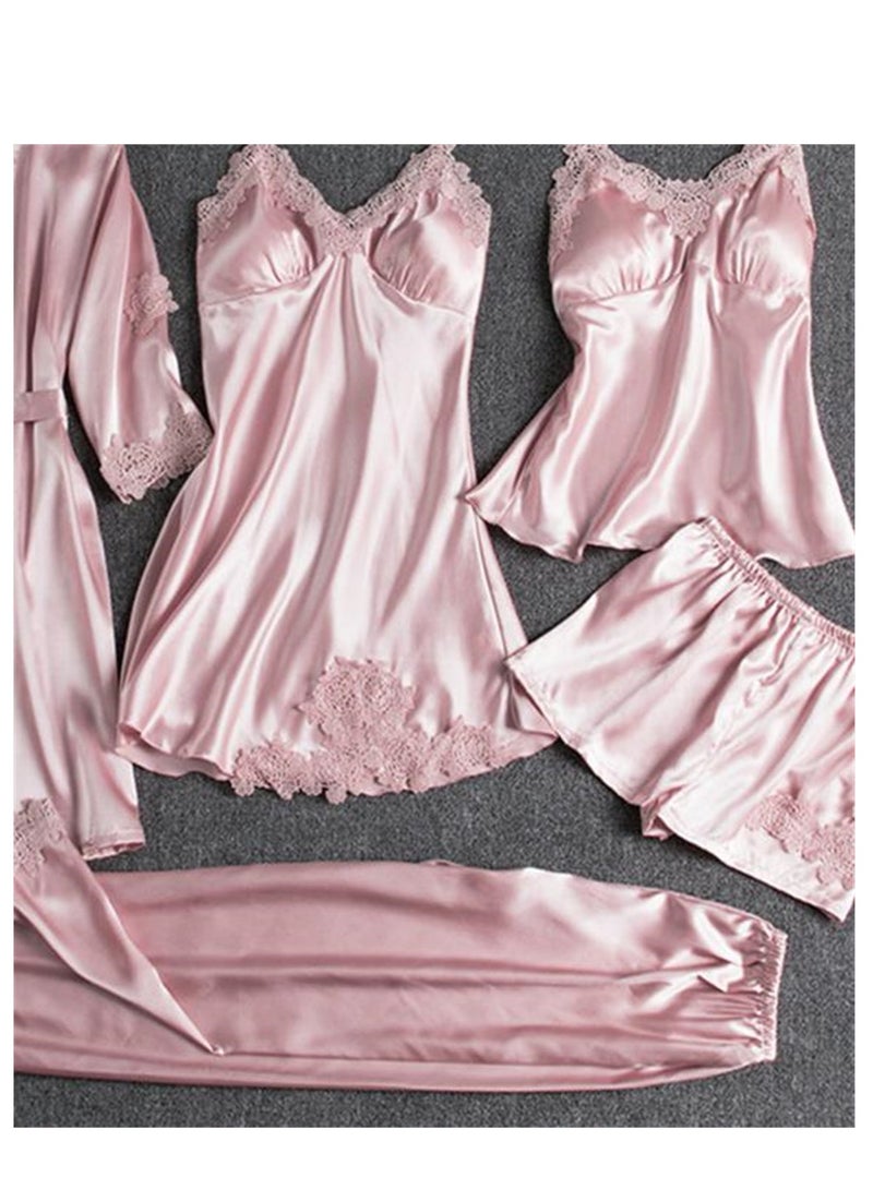 5pcs ice silk home wear long sleeve thin pajamas set  - Image 4