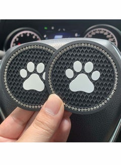 Y&D Bling Car Coasters 2 Packs PVC Cup Holder Insert Coaster Durable Anti Slip Mat Universal Vehicle Interior Accessories Paw Print Crystal Glitter for Women and Men  - Image 1