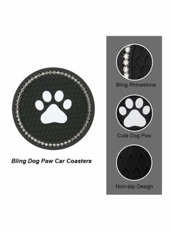 Y&D Bling Car Coasters 2 Packs PVC Cup Holder Insert Coaster Durable Anti Slip Mat Universal Vehicle Interior Accessories Paw Print Crystal Glitter for Women and Men  - Image 3