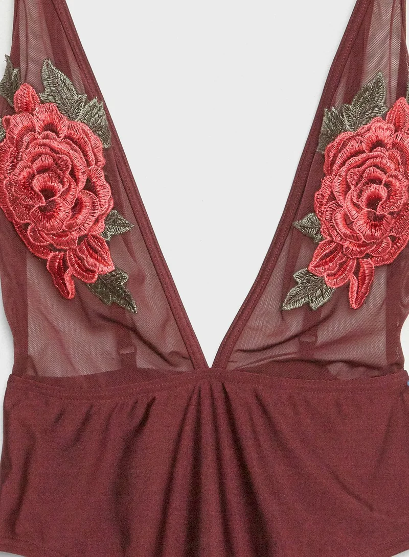 Peek & Beau Applique Detail Plunge Swimsuit