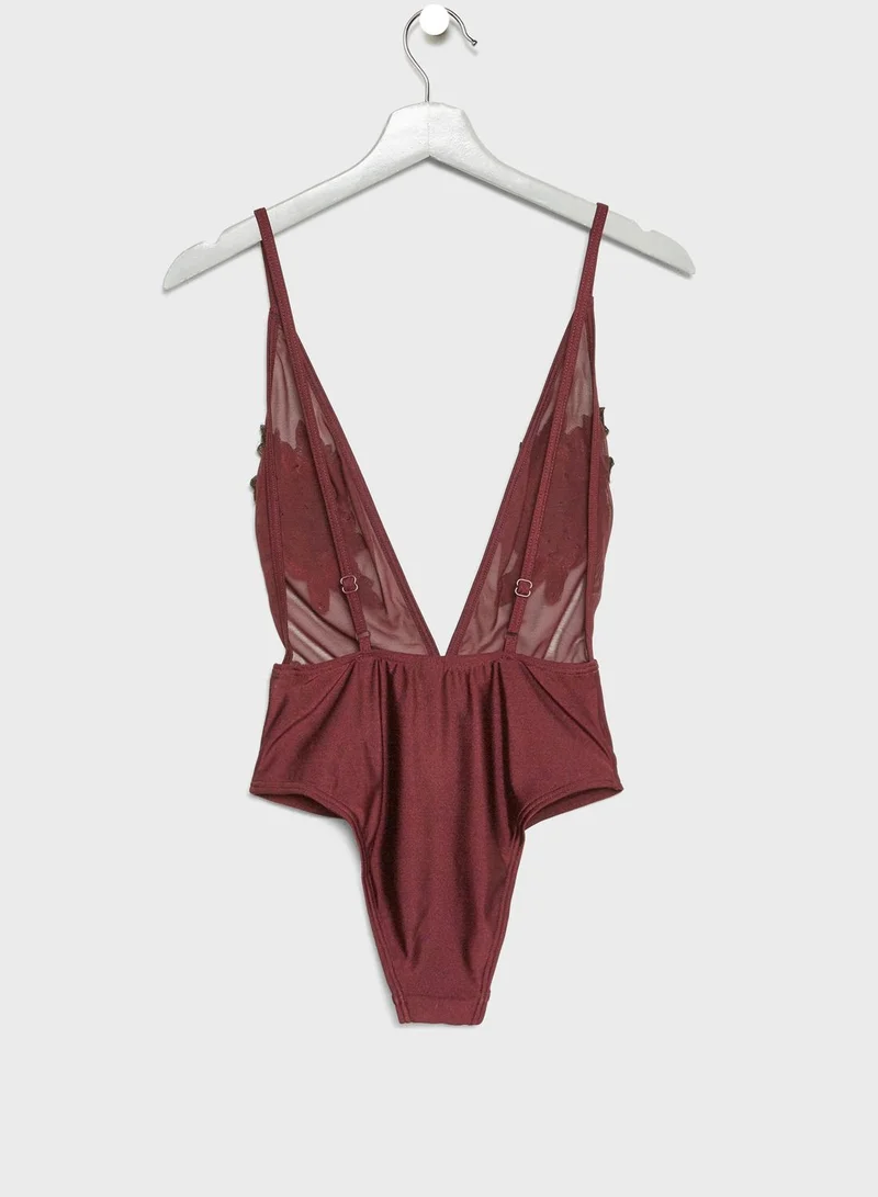 Peek & Beau Applique Detail Plunge Swimsuit