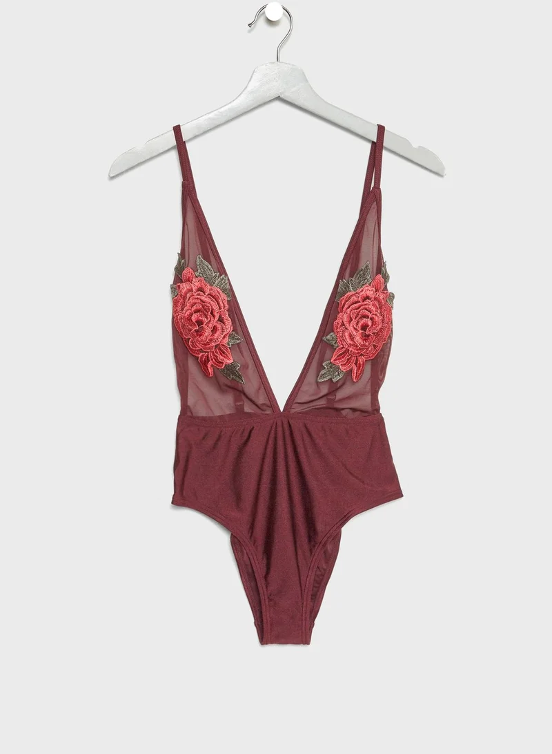 Peek & Beau Applique Detail Plunge Swimsuit