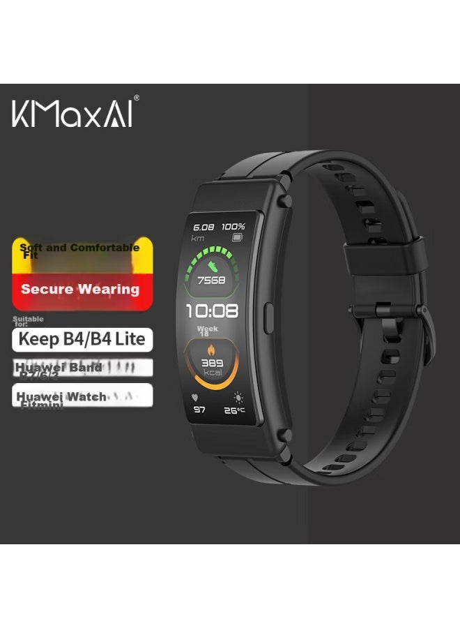 Kmaxai Compatible Silicone Watch Band For Huawei Band B7/B6/B3, Watch Fit Mini Sports Watch Strap, Keep B4 Band Fresh Replacement Wristband, Black - Image 1