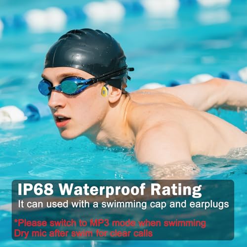 MARLALL Swimming Bone Conduction Headphones with Night Safety Light, IP68 Waterproof 32G MP3 Memory, Soft Silicone Underwater Headphones,Submersible Sport Earbuds/Earphones for Swimming Diving-Lemon Yellow - Image 3
