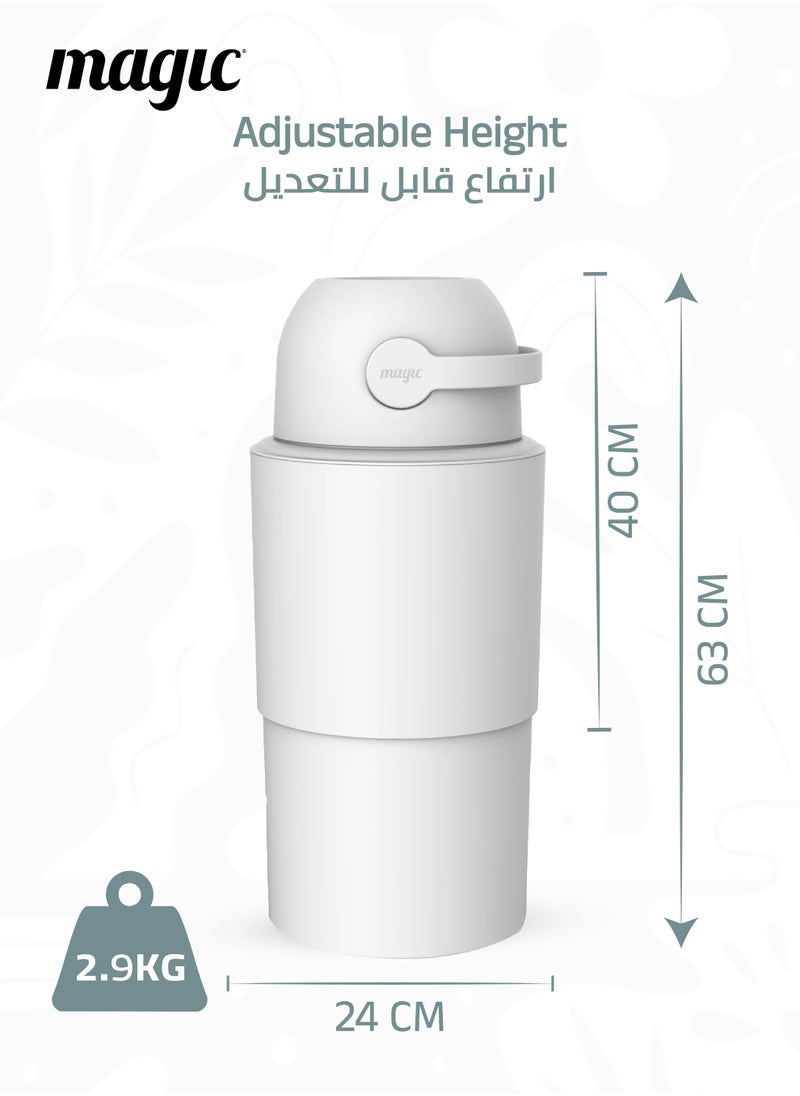 Magic HEKA L Diaper Pail | Odorless & Telescopic | 45 Diaper Capacity | 40 CM to 63 CM Adjustable Height | 2nd Life Concept: Converts to Potty Trainer, Kitchen Waste Bin, or Toilet Lid | Free Roll of 15 Bags  - Image 2