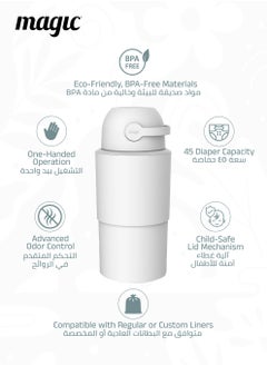 Magic HEKA L Diaper Pail | Odorless & Telescopic | 45 Diaper Capacity | 40 CM to 63 CM Adjustable Height | 2nd Life Concept: Converts to Potty Trainer, Kitchen Waste Bin, or Toilet Lid | Free Roll of 15 Bags  - Image 5