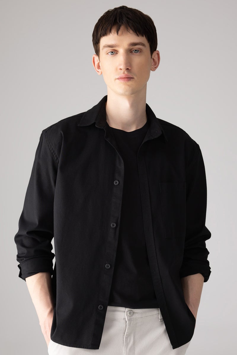 DeFacto Black Man Relax Fit Polo Collar Shirt Casual - Image 1