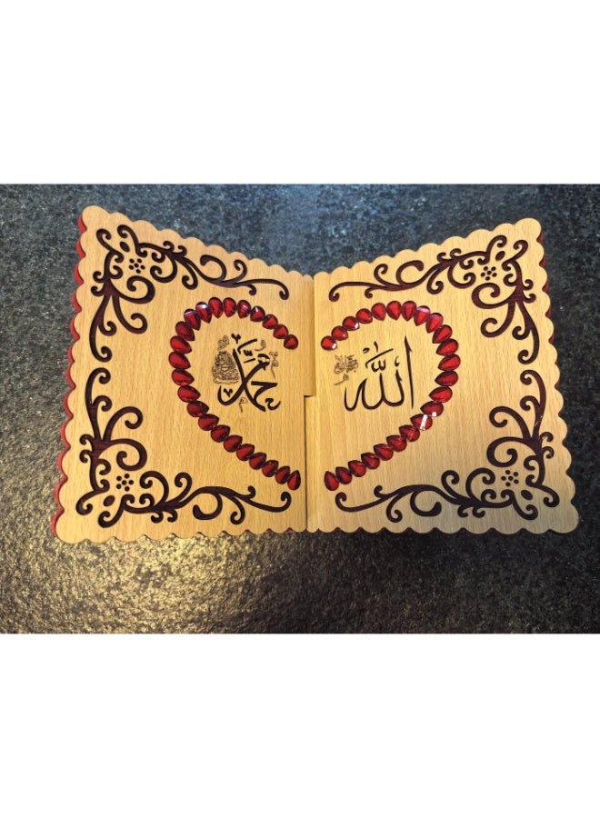 فيانسر حامل قرآن خشبي فاخر بحشو حبات حمراء – رحَل مربع منحوت – حامل قابل للطي أنيق للكتاب المقدس، هدية مثالية لعيد الفطر - Image 4