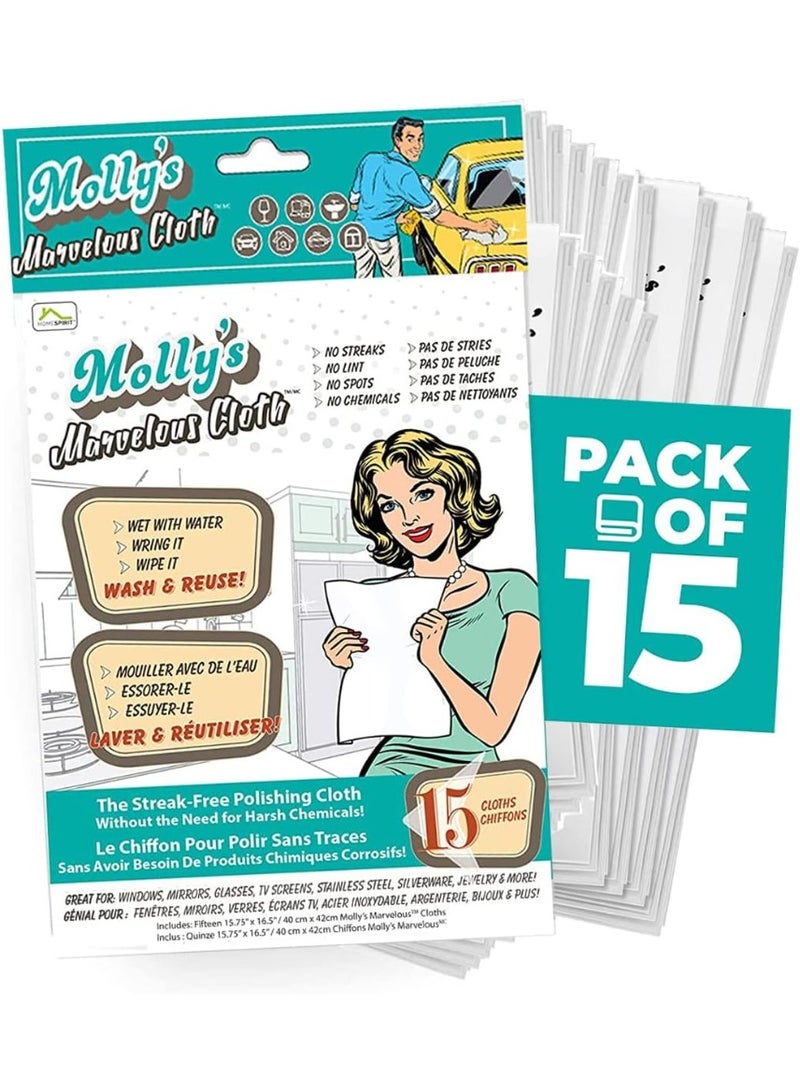 Home Spirit Molly's Marvelous Cloth, Streak-Free, Lint-Free Microfiber Cleaning Cloth, Polishing Cloth for Glass, Stainless Steel, Use for Kitchen, Bath, Cars, Detailing, Reusable (15.75" by 16") (15pk, White) - Image 4