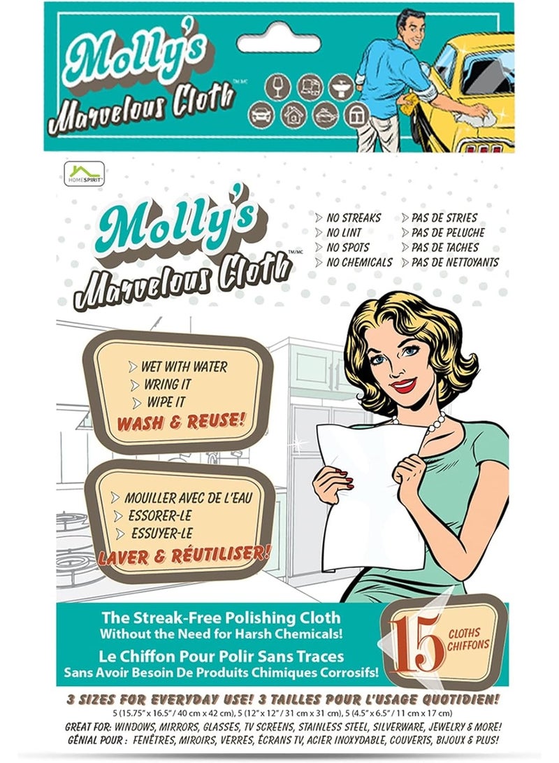 Home Spirit Molly's Marvelous Cloth, Streak-Free, Lint-Free Microfiber Cleaning Cloth, Polishing Cloth for Glass, Stainless Steel, Use for Kitchen, Bath, Cars, Detailing, Reusable (15.75" by 16") (15pk, White) - Image 1