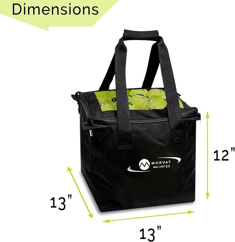 Morvat Professional Tennis & Pickle Ball Hopper Holds 165 Balls Heavy-Duty Pro Sports Practice Cart, Foldable Portable Compact & Lightweight Zippered Pocket & Racket Holder, Carry Bag + 3 Tennis Balls - Image 5
