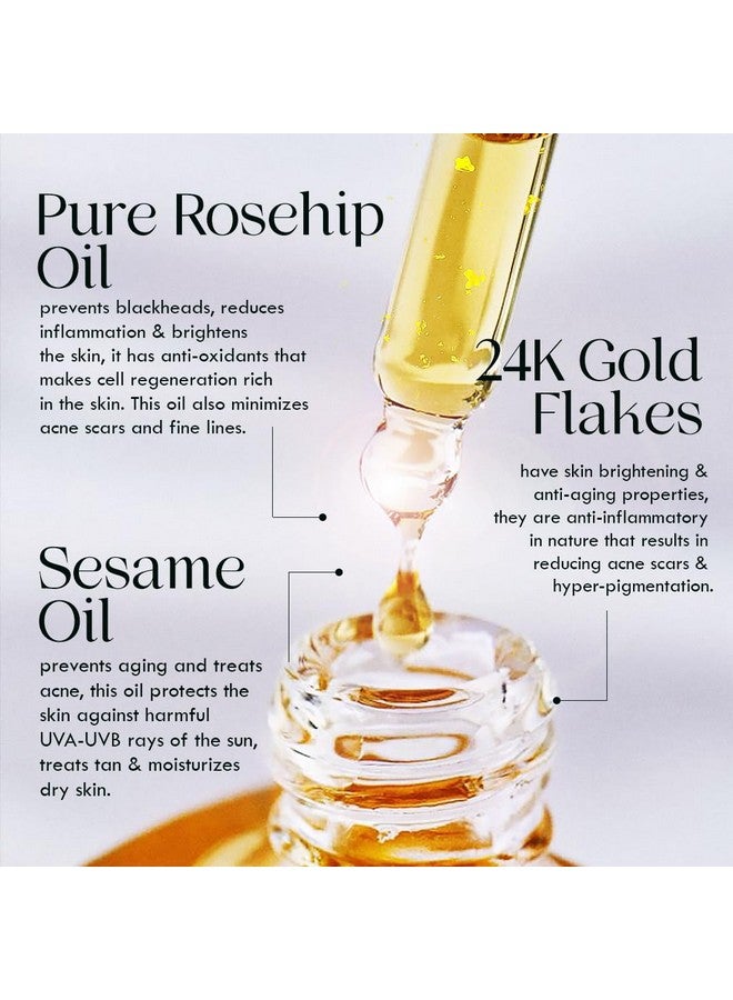 AULI LIFESTYLE Auli 24K Gold Flakes With Pure Rosehip Facial Oil For Normal To Dry Skin Types | Prevents Aging And Hydrates Skin | Glowing And Radiant Skin | Facial Oil For Men And Women | Omg - 30Ml - Image 3