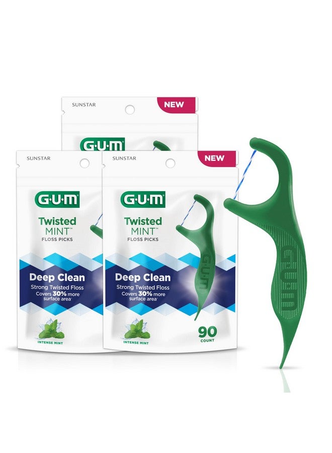 GUM Twisted Mint Floss Picks - Twisted Threads, Shred-Resistant Floss, Easy Grip Handle, 90ct. (Pack of 3) - Image 1