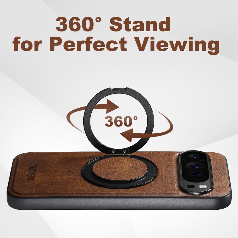 Suteni For Google Pixel 10 Pro Xl G3 Oil Wax 360 Rotation Holder Magsafe Back Phone Case(Brown) - Image 2