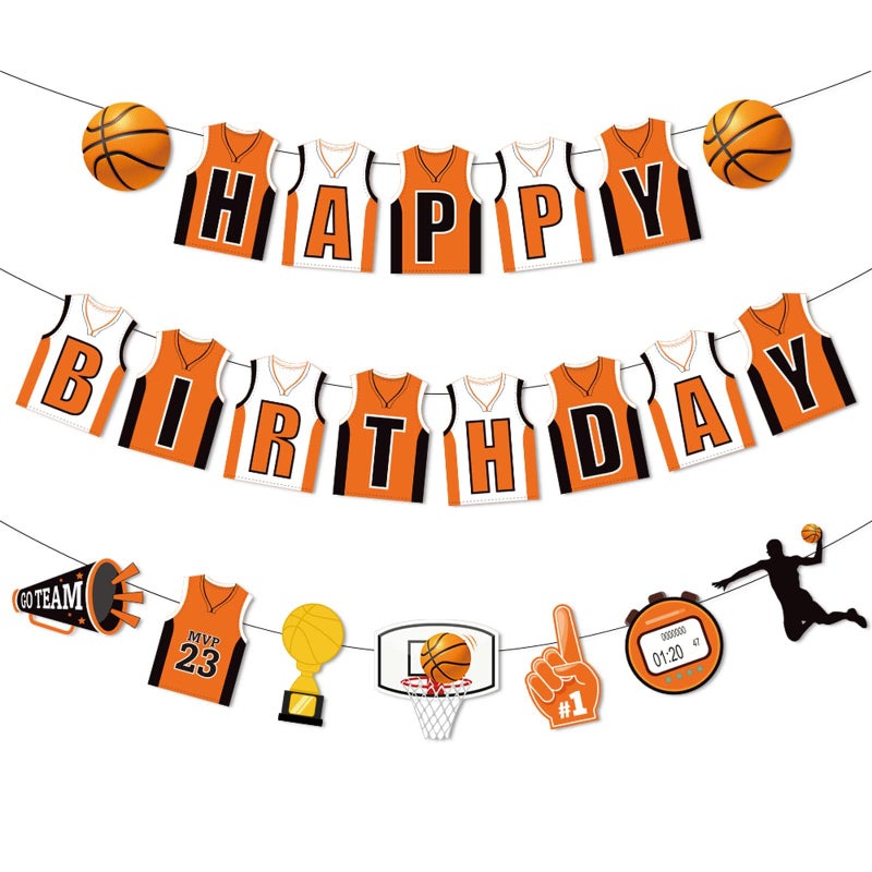 MANGO Basketball Happy Birthday Banners Themed Party Decorations Slam Dunk Garland Bunting Sign for Kids Teenagers Boys Men Sport Themed Decorations - Image 1