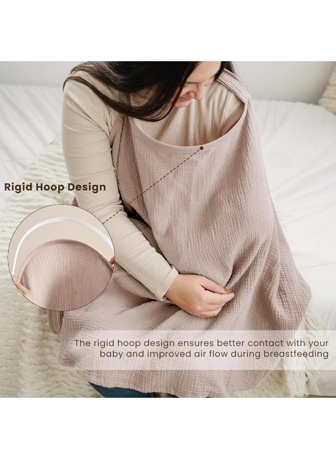 Konssy Muslin Nursing Cover for Baby Breastfeeding, Breathable 100% Cotton Breastfeeding Cover with Rigid Hoop for Mother Nursing Apron, Multi-use Carseat Canopy (Taupe) - Image 3