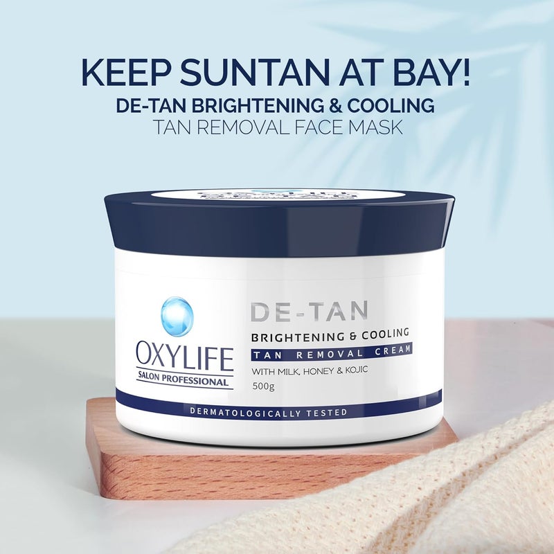 Oxylife Salon Professional Detan Brightening Lightening Tan Removal Pack 500g Instant Tan Removal Sun Protection With Milk Honey Kojik Dermatologically Tested Instant Long Lasting Glow For All Skin Types - Image 2