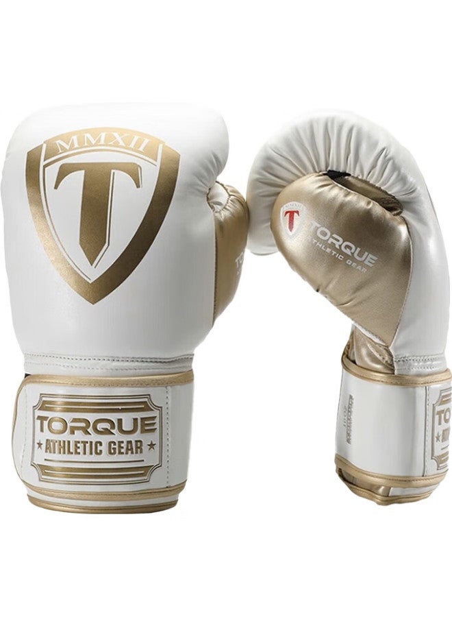 Torque قفازات الملاكمة Torque Octagonal Cage نفس الطراز، قفازات الملاكمة للمنافسين، قفازات الملاكمة للمواي تاي، للبالغين باللون الأبيض والذهبي، 12 أونصة - Image 3