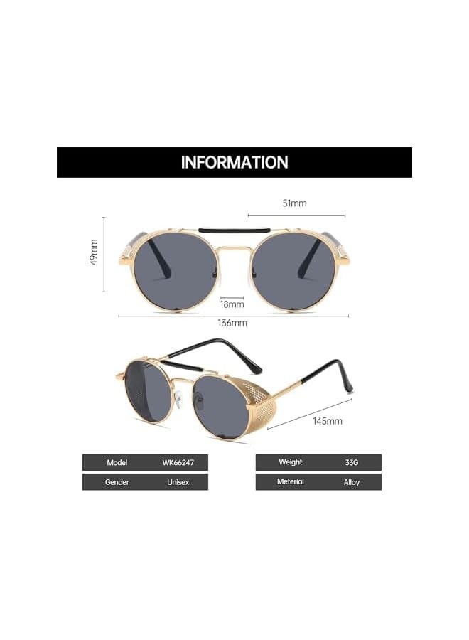 PROMASS Steampunk Sunglasses, Vintage Round Punk Classic Trendy UV400 Protection Men Sunglasses, Chic & Timeless Eyewear for Men and Women - Image 3
