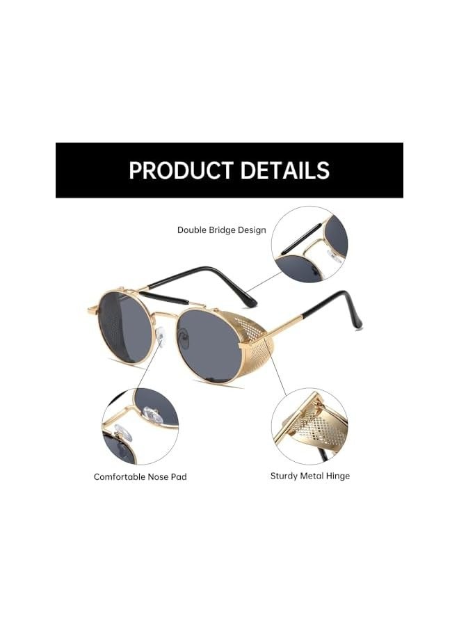 PROMASS Steampunk Sunglasses, Vintage Round Punk Classic Trendy UV400 Protection Men Sunglasses, Chic & Timeless Eyewear for Men and Women - Image 4