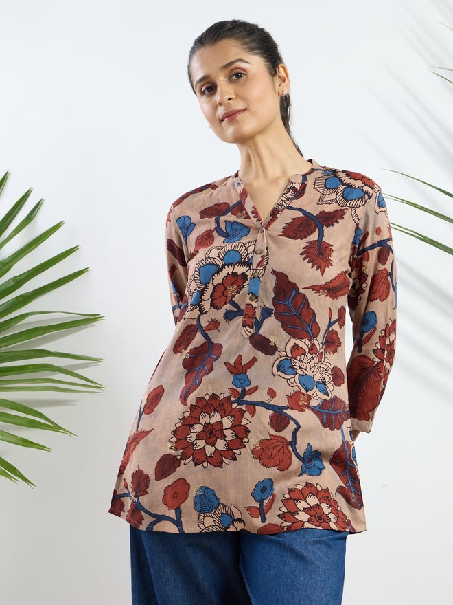 Silver Lime Beige Printed Viscose Tunic - Image 2