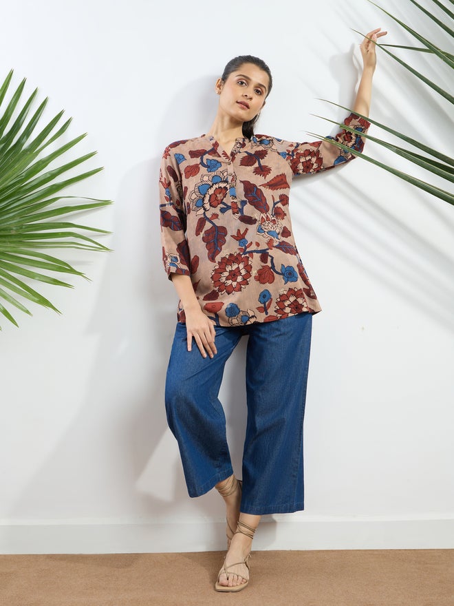 Silver Lime Beige Printed Viscose Tunic - Image 1