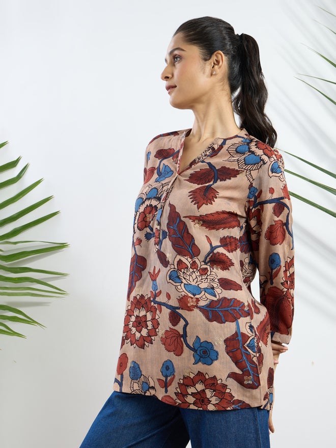 Silver Lime Beige Printed Viscose Tunic - Image 3