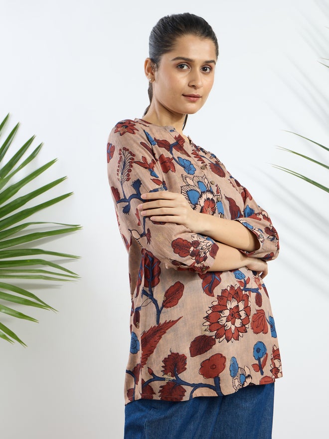 Silver Lime Beige Printed Viscose Tunic - Image 4