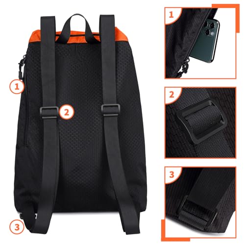 Lohol Large Mesh Drawstring Backpack with Shoe Bag, Durable Swimming String Sack with Handle for Sports Gym Yoga Beach Travel (Orange) - Image 4