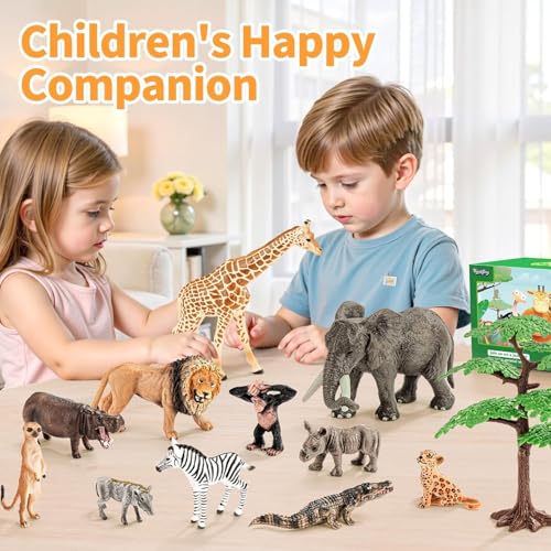 THINKBAY 12PCS Realistic Safari Animals Figures Learning Toys Set Large African Animal Toys Wild Zoo Animal Toys Educational Playset Toys for Boys Girls Birthday Gift for Toddlers Kids - Image 5