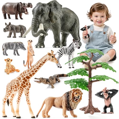 THINKBAY 12PCS Realistic Safari Animals Figures Learning Toys Set Large African Animal Toys Wild Zoo Animal Toys Educational Playset Toys for Boys Girls Birthday Gift for Toddlers Kids - Image 1