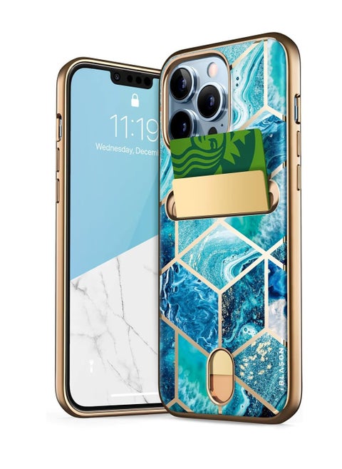 Cosmo Wallet Slim Designer Wallet Case Card Holder for iPhone 13 Pro Max 6.7 Inches Ocean